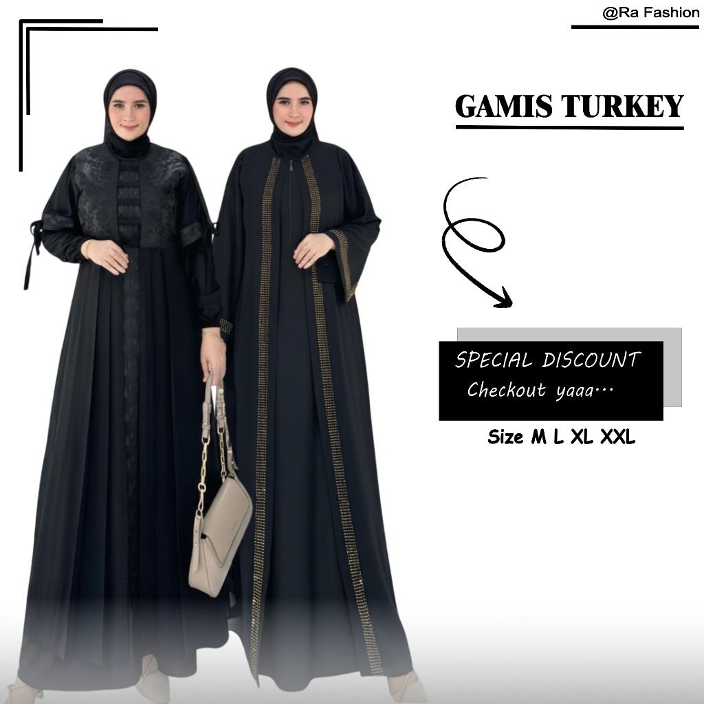 Gamis Abaya Turki Hitam Jersey Original | Dress Muslim Pesta Mewah Remaja Syari M L XL XXL