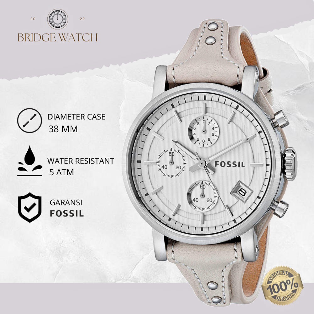 Jam Tangan Wanita Fossil Boyfriend ES3811 Chronograph Leather Casual Original