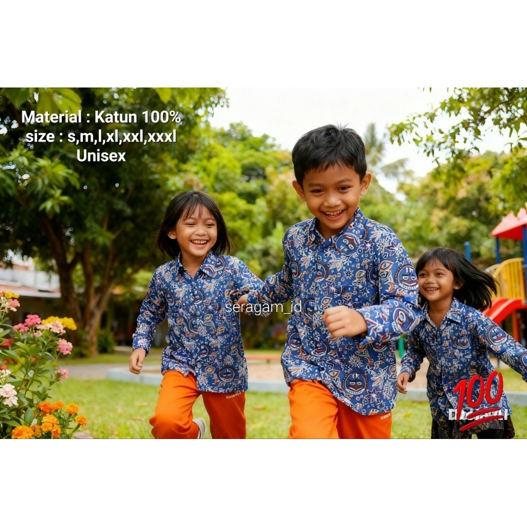 SERAGAM BATIK TK INDONESIA/BATIK TK NASIONAL / BATIK IGTKI BIRU ,  bahan katun Adem, nyaman dipakai