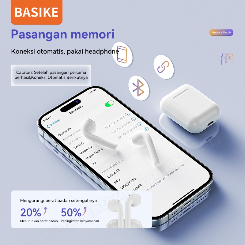terbaru basike headset tws bluetooth 5.0 tw90 bass kuat panggilan noise reduction kasus pengisian