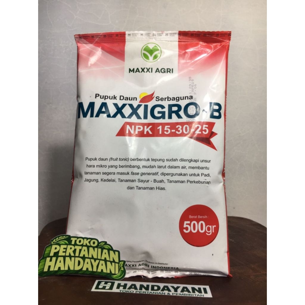 Pupuk Daun MAXXIGRO B 500gr - Pupuk Bunga & Buah NPK 15-30-25 - Booster Buah Lebat & Anti Rontok - P