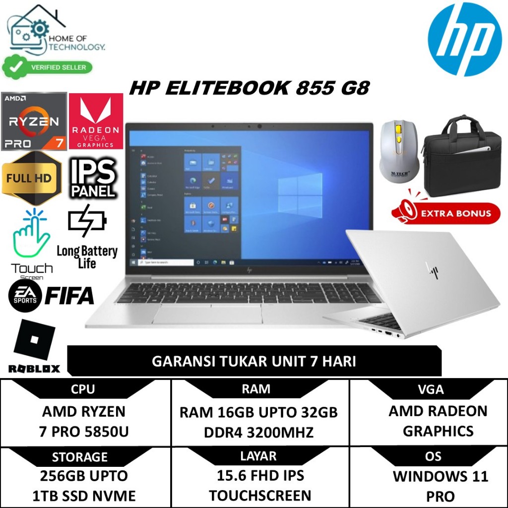 LAPTOP HP ELITEBOOK 855 G8 AMD RYZEN 7 PRO 5850U 16GB 256GB 15 FullHD IPS TOUCH BackLit FP WIN10PRO
