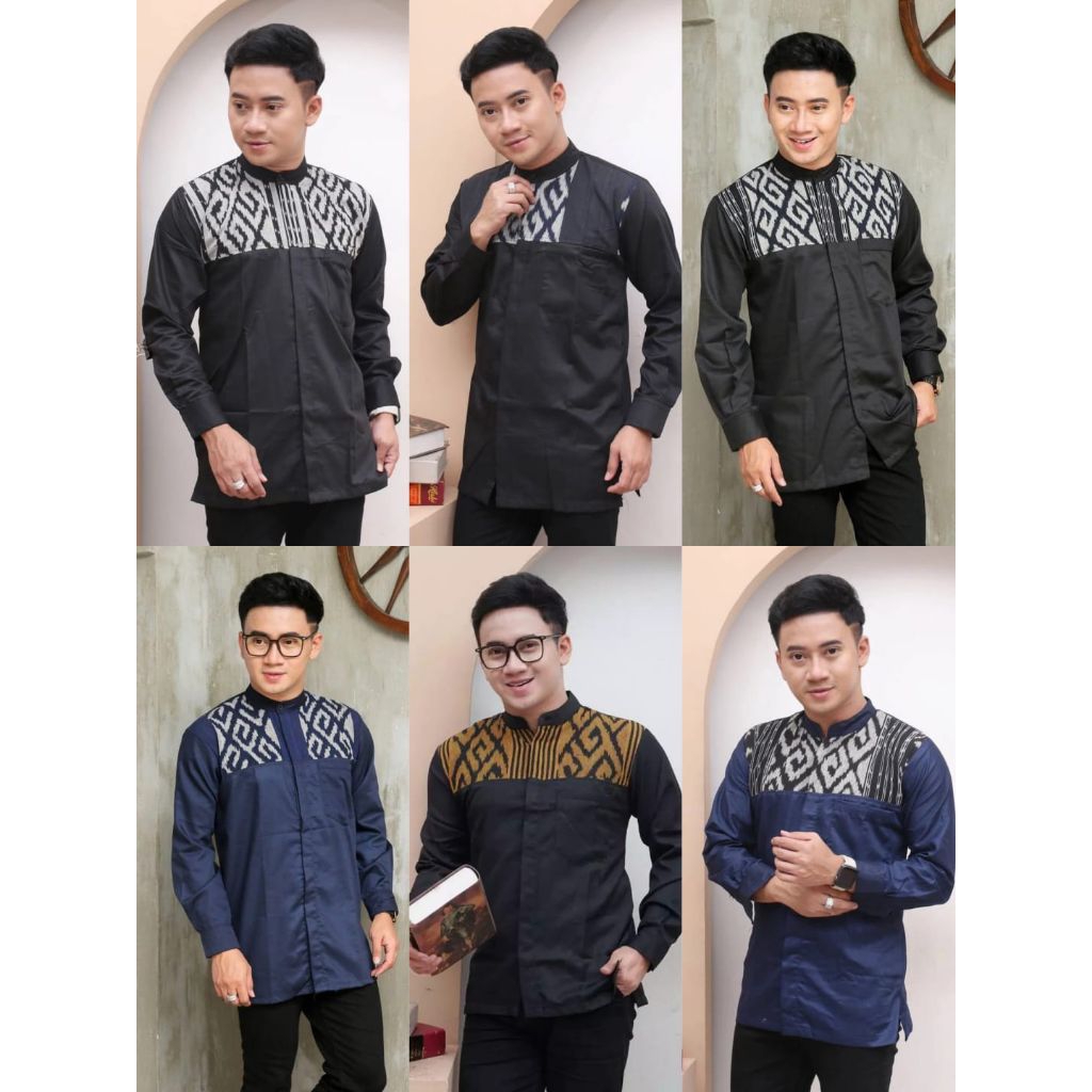 Baju Koko Pria Kombinasi Tenun Ikat