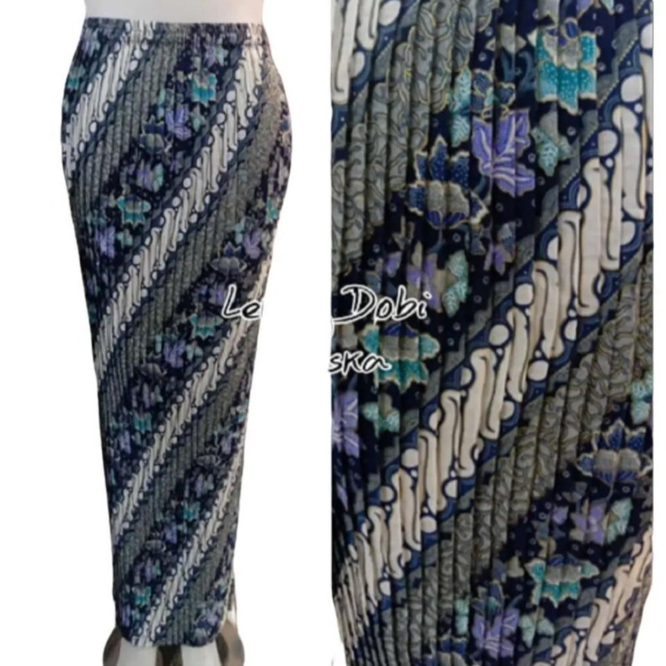 Rok Batik Wanita Model Plisket Motif Lereng Dobi Tosca Bahan Semi Sutra Nyaman dan Elegan