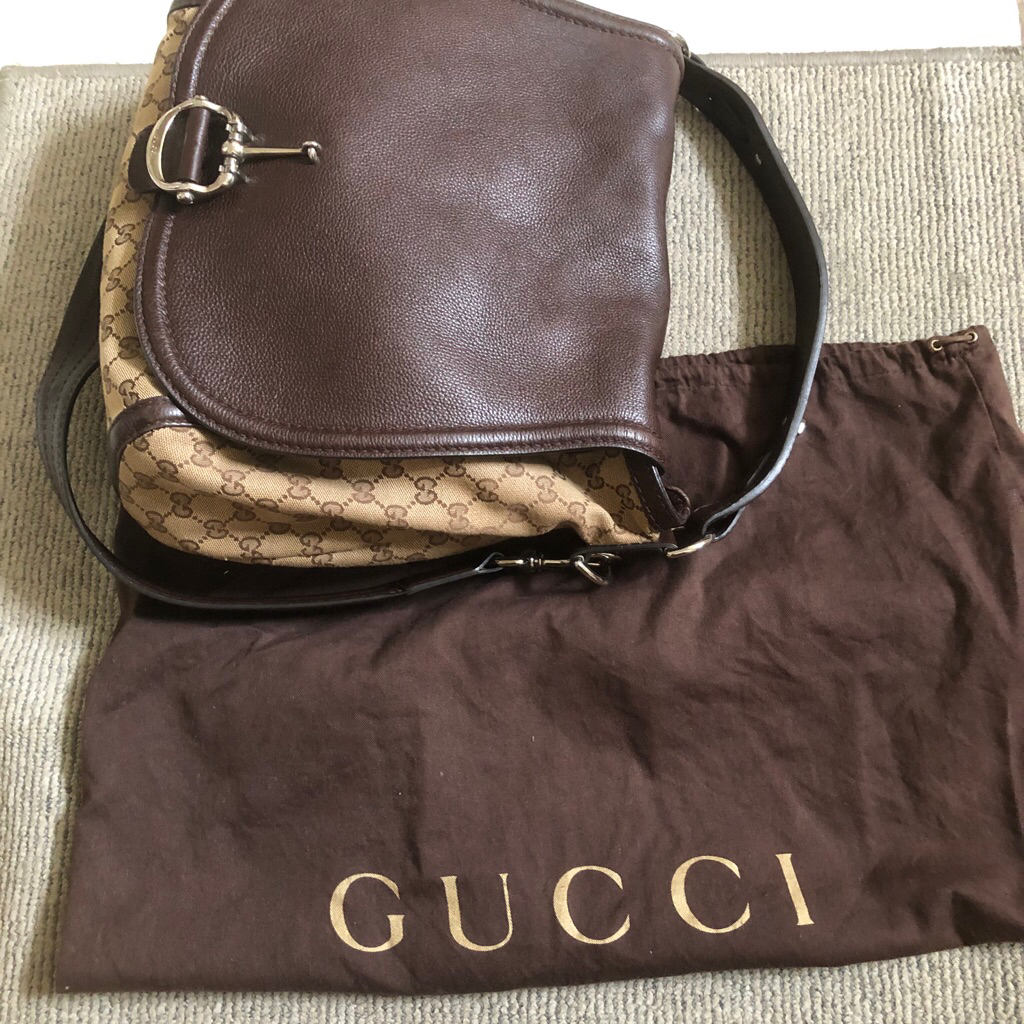 original Gucci ebony canvas techno horsebit flag bag