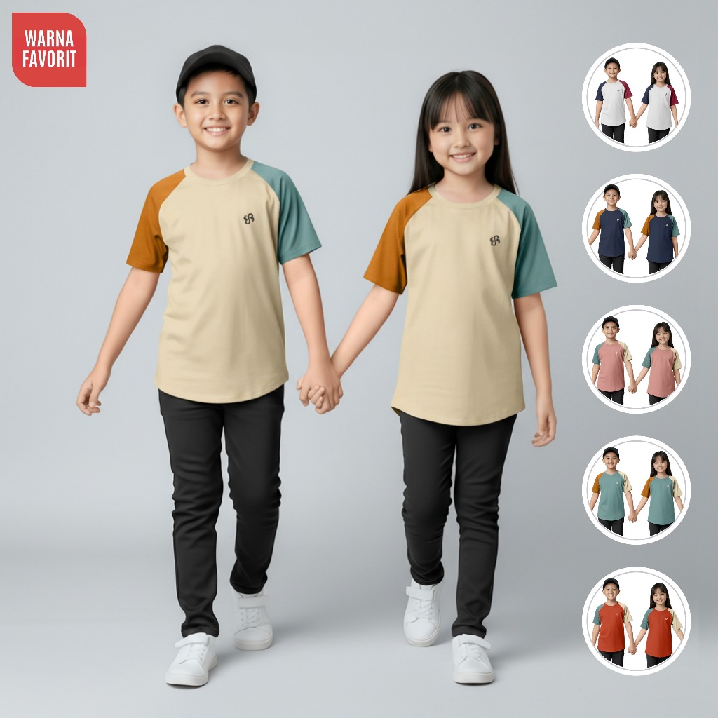 Indonesia Raglan Kaos Anak Laki Laki Perempuan Unisex Lengan Pendek Oversize Combed 24s - Warna Favo