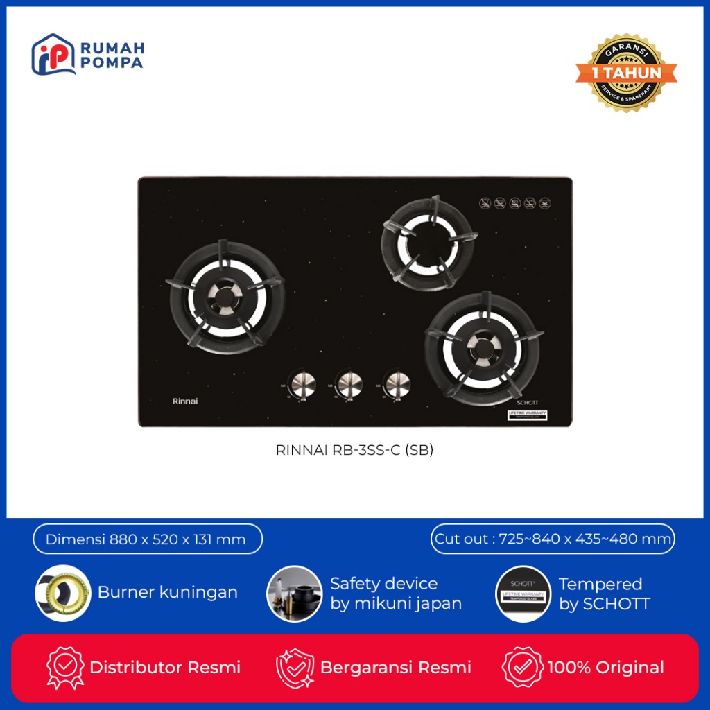 Kompor Tanam 3 Tungku Rinnai RB 3SS C (GB)