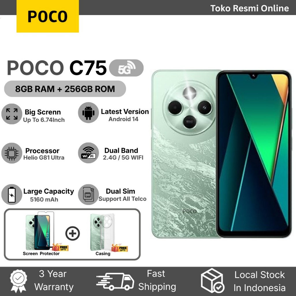 (Ready Stock) REDMI POCO C75 (5G) RAM 8GB + ROM 256GB / [NEW] REDMI POCO C75 ( 5G ) 8GM RAM + 256GB