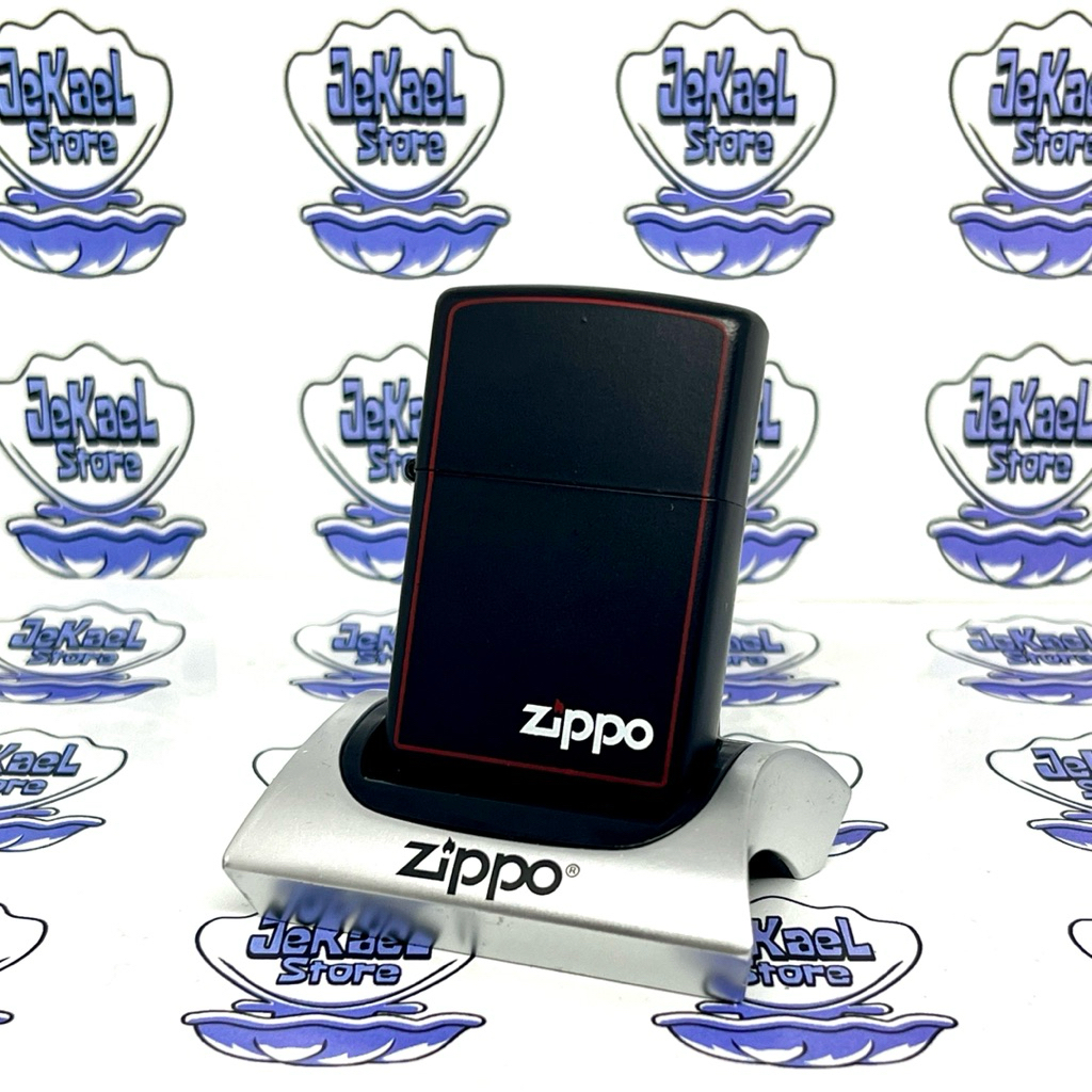 Zippo Classic Hitam Matte Black List Red With Logo Original