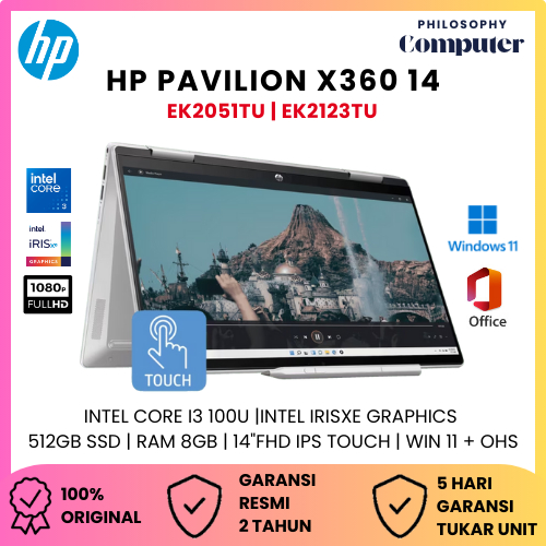 Laptop Hp Pavilion X360 14 Touch Intel Core I3 100U 8GB 512GB W11+OHS 14.0" FHD IPS