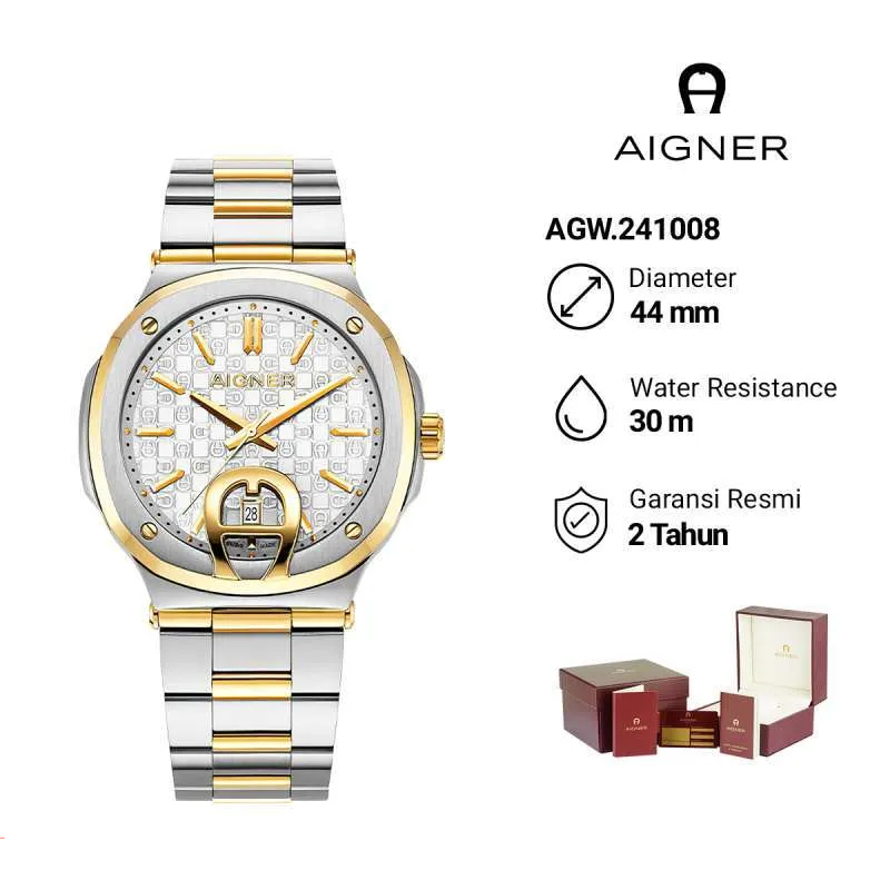Aigner Taviano AGW.241008 Silver Dial GP Indexes Men's Stainless Steel Jam Tangan Pria