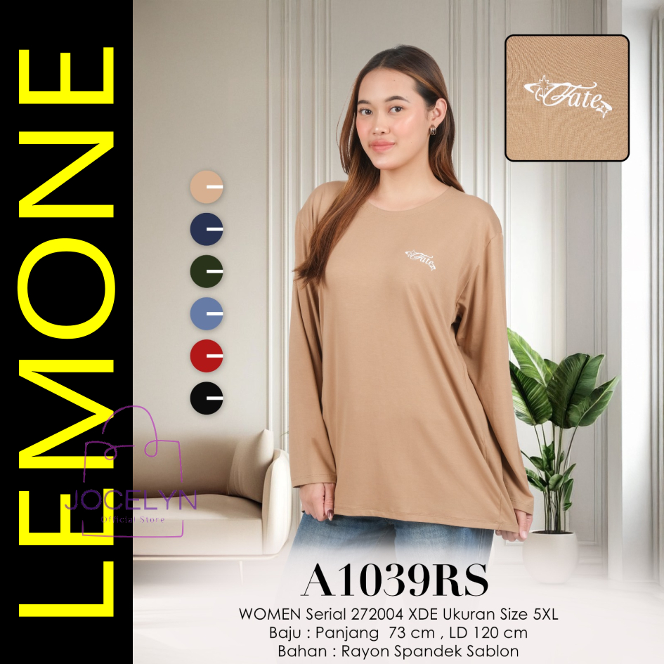 LEMONE Rayon Spandek 1039RS jumbo Big Size 5XL Kaos Lengan Panjang santai polos sablon warna cerah c