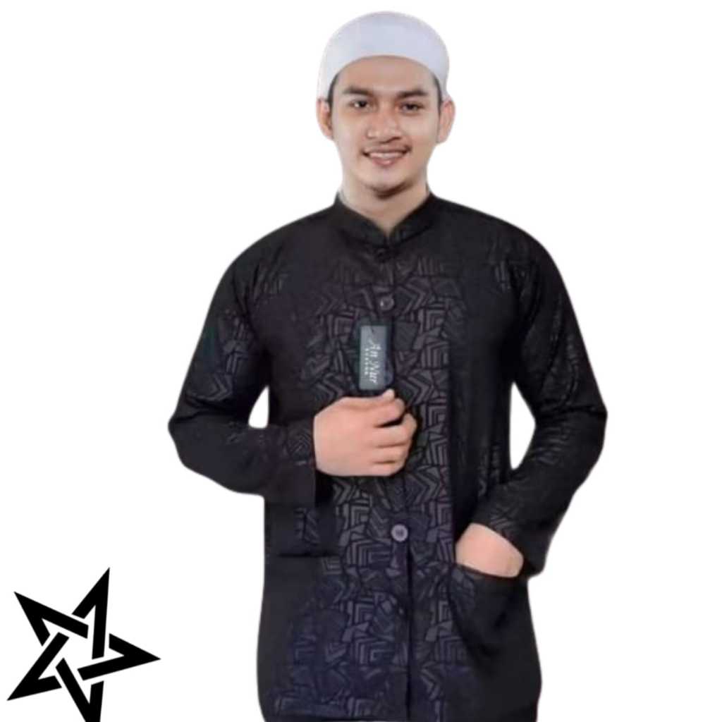 BAJU KOKO HAIBAH EMBOS LENGAN PANJANG PRIA REMAJA NAVI HITAM COKSU