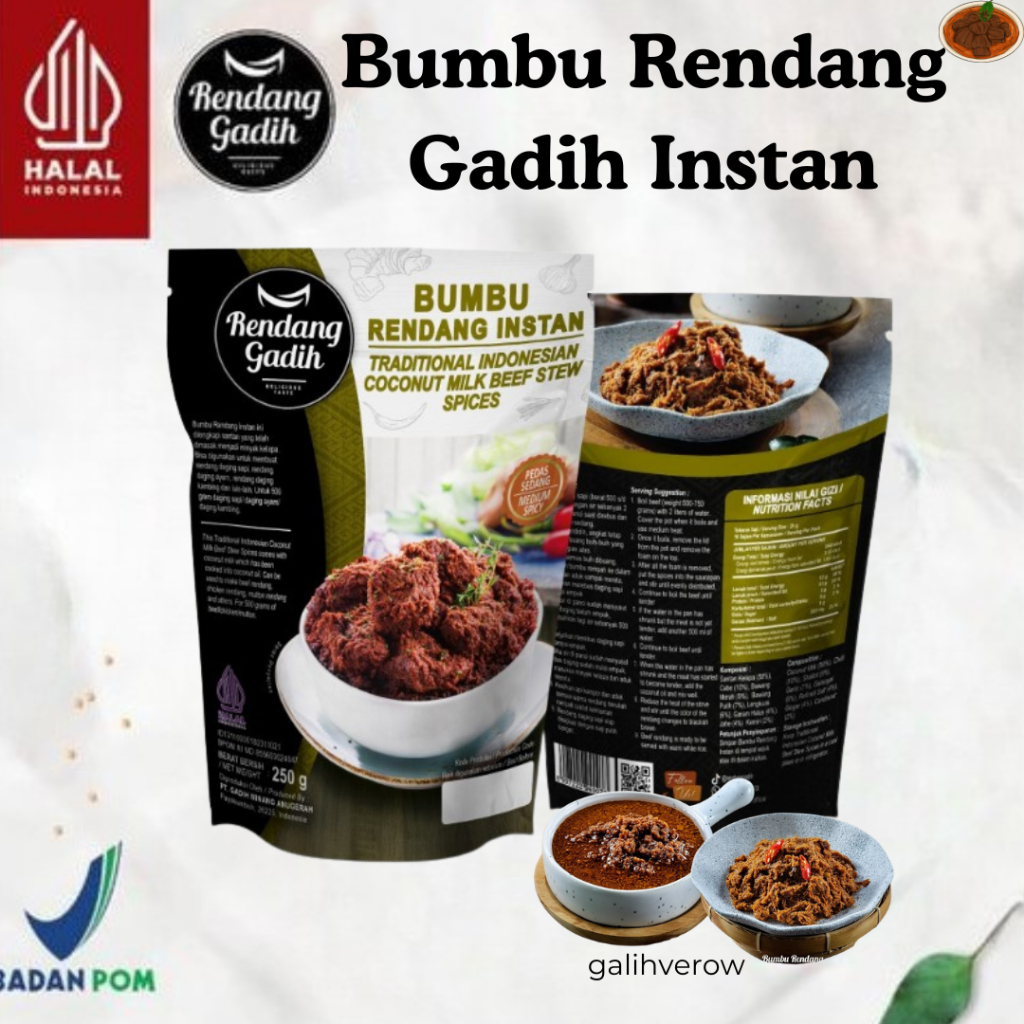 Bumbu Rendang Gadih Instan 250 g / Bumbu Rendang Instan