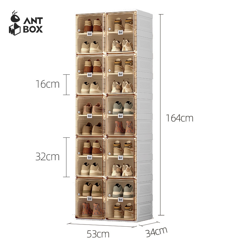Antbox Rak Lemari Sepatu Lipat Kapasitas 20 Pasang Pintu Transparan Kuat Kokoh Tahan Lama Anti Debu