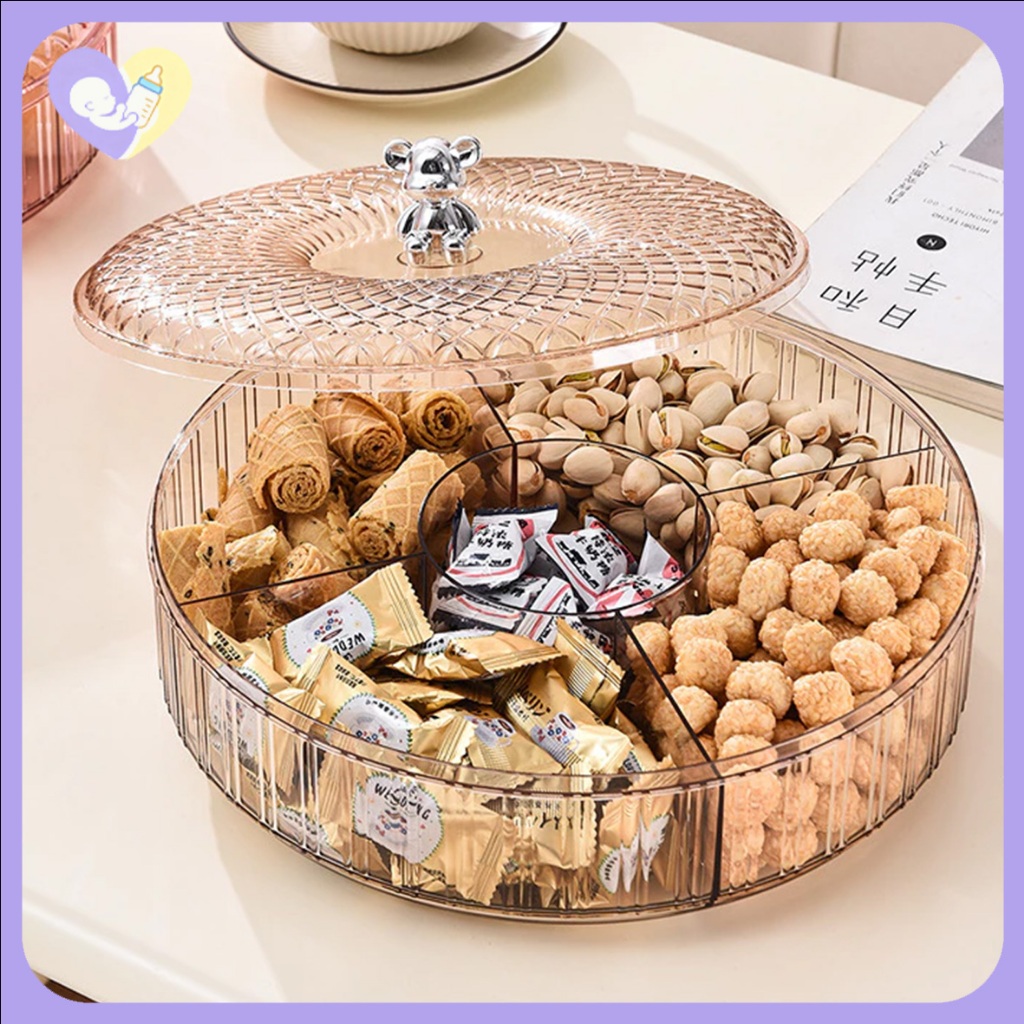 [COD] Toples Makanan Bulat dengan 5 Sekat Besar Penyimpanan Camilan Snack untuk Ruang Tamu dan Kelua