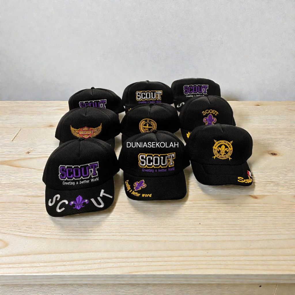 Topi Pramuka Lapangan Scout Wosm Bahan Jaring Doublemesh Bordir
