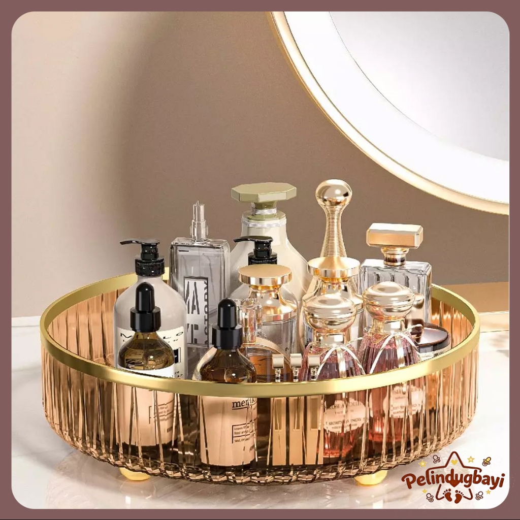 Rak Kosmetik Aesthetic Tempat Make Up - Amber Gold Aesthetic Tray Minum COD