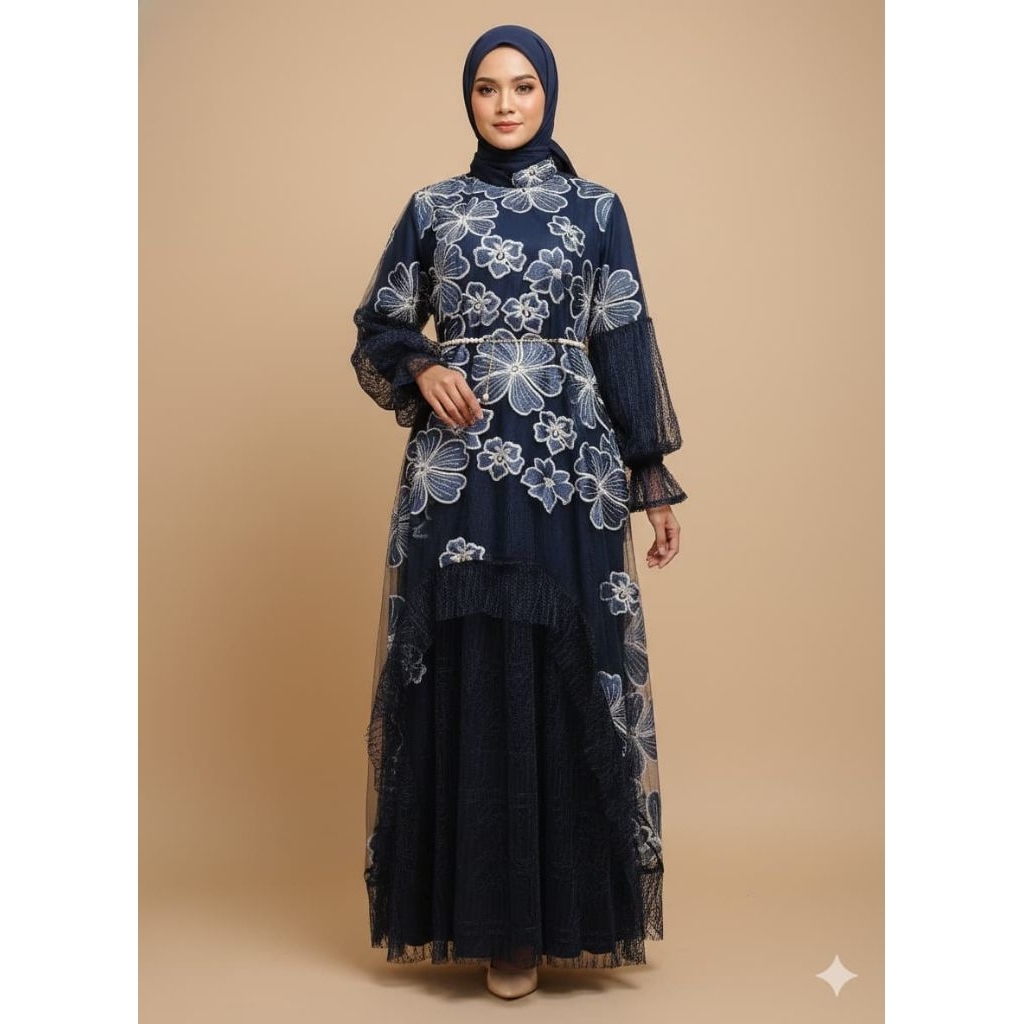 gamis binor motif bunga besar baju lebaran gamis pesta
