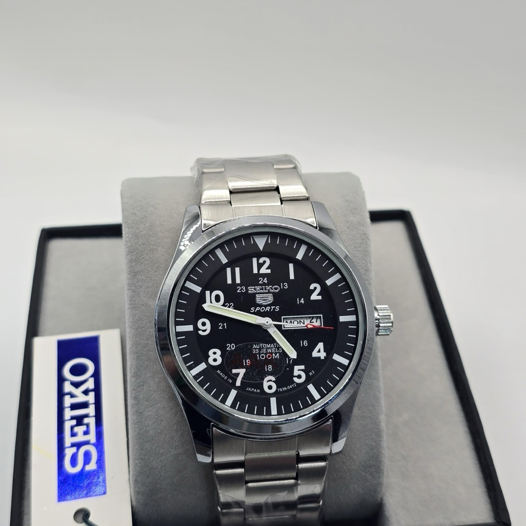 Jam Tangan Pria seiko Military Tanggal Hari Aktif Stainless Steel Include Box