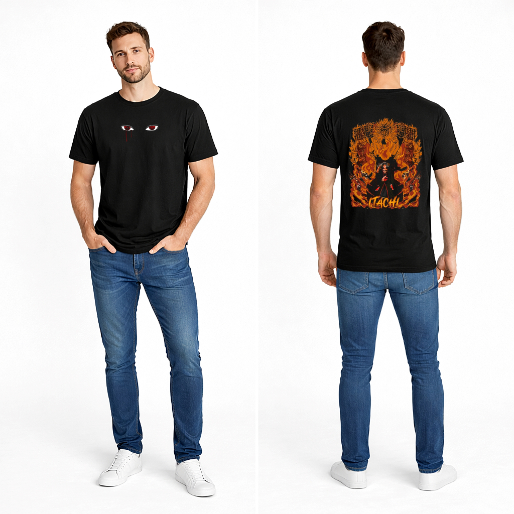 Hedent inv. Kaos Anime Naruto Karakter Itachi Uchiha Model Streetwear Sablon Depan Belakang Warna Hi