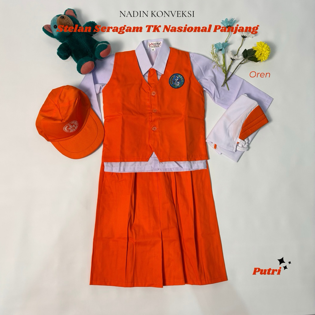 STELAN SERAGAM BAJU TK NASIONAL PANJANG - OREN #714 PUTRI