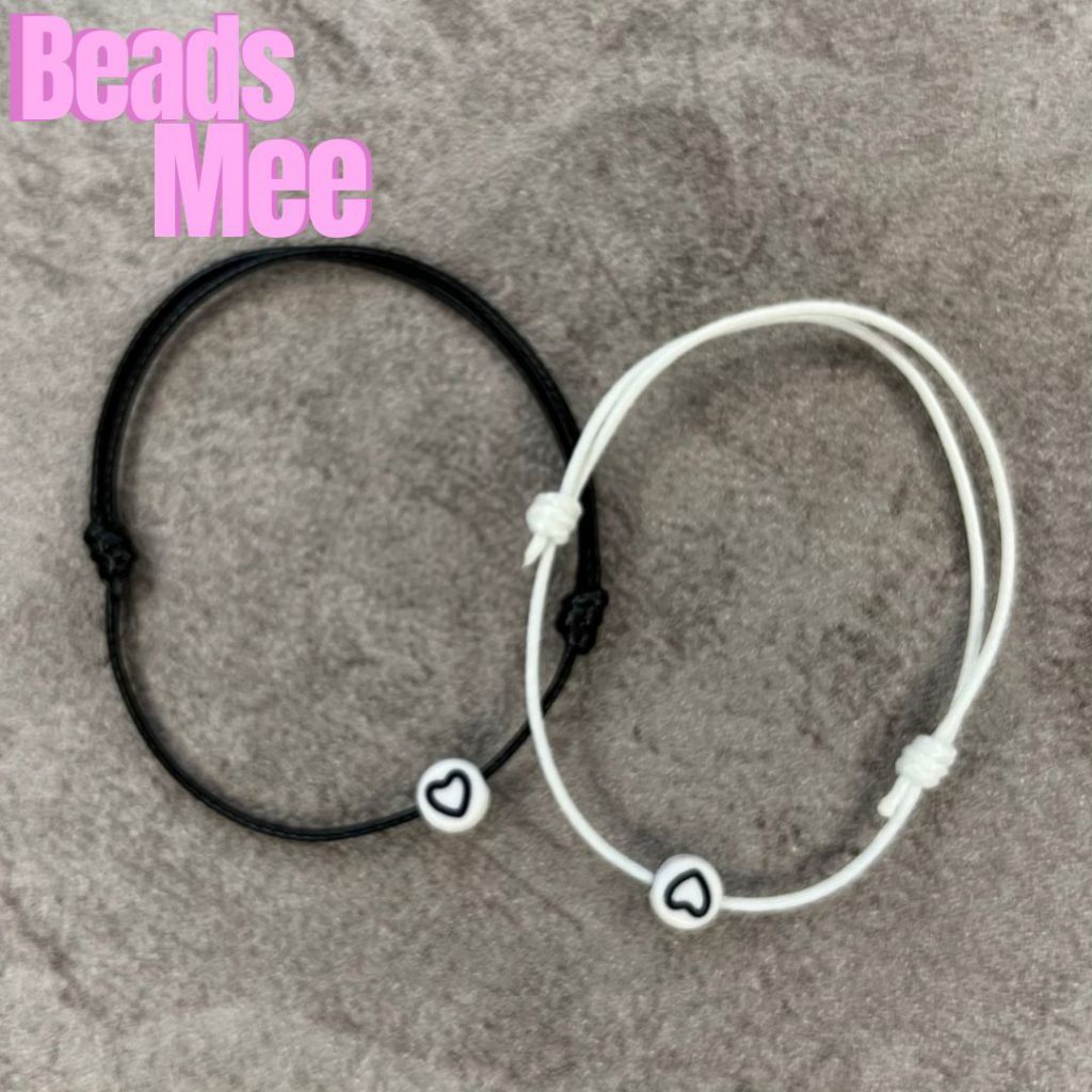 Gelang Tali Couple Hati Putih Garis Hitam Premium