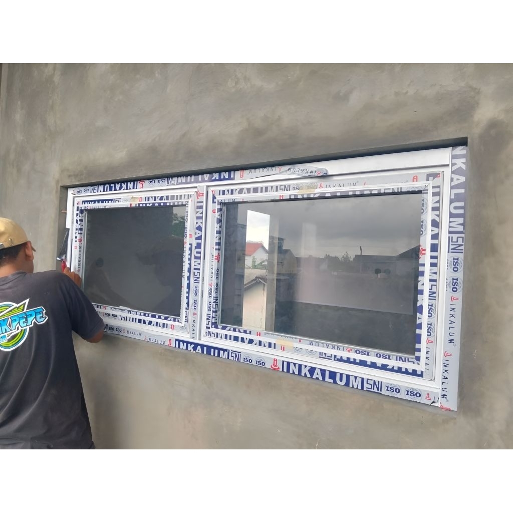JENDELA ALUMINIUM 2 DAUN JUNGKIT KUSEN 4 INCH, BISA CUSTOM UKURAN