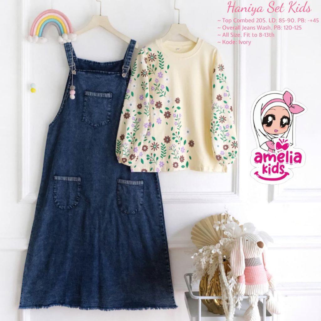 NEW  Haniya set kids by amelia kids / setelan overall anak / setelan anak