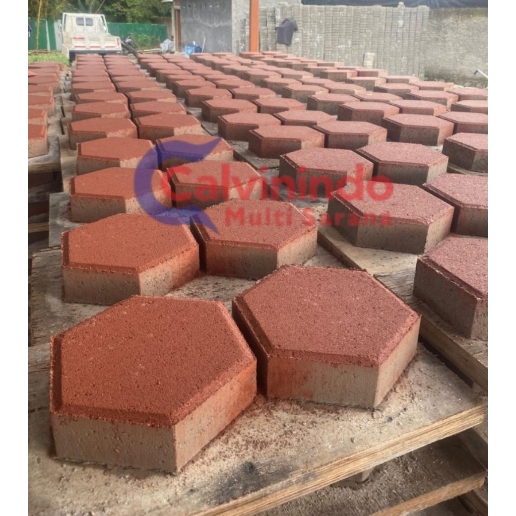 Paving / Paving Block / Paving Bola / Paving Hexagon / Paving Segi Enam Merah Tebal 6cm Mutu K 300