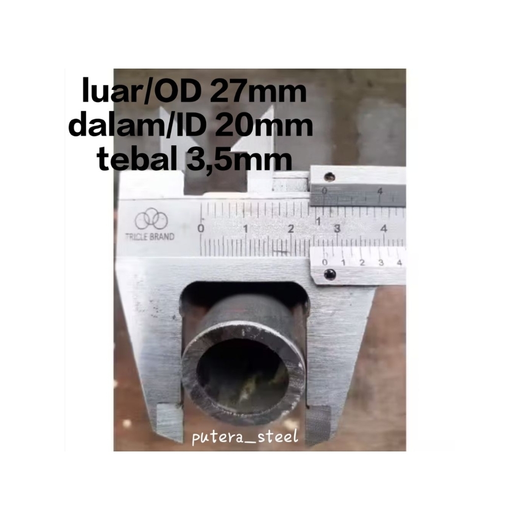 pipa besi seamles luar/OD 27mm dalam/ID 20mm tebal 3,5mm ukuran 10-100cm