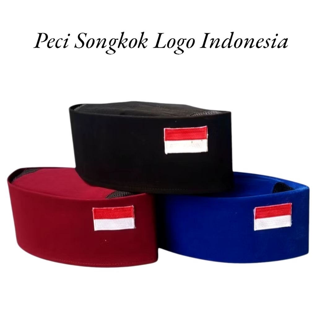 Peci Songkok Bludru Logo Bendera Indonesia / Peci Merah Putih / Kopiah Songkok