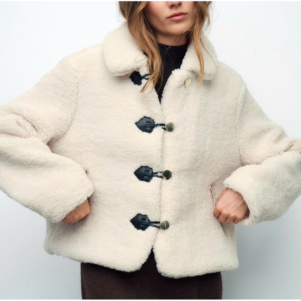 ZARA Short Faux Shearling Coat Winter - Jacket Bulu Wanita - preloved