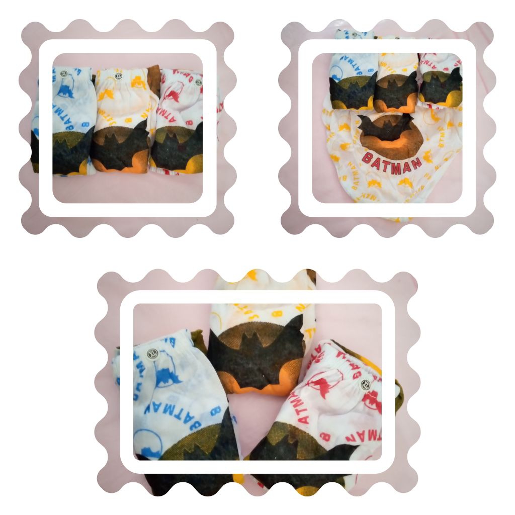 6 PCS CD ANAK COWOK PUTIH SABLON BATMAN UKURAN S - XL