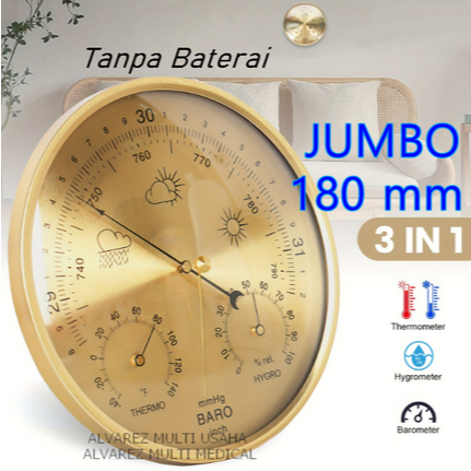 BAROMETER 18 cm, TERMOMETER, HYGROMETER 3 IN 1 ANALOG/Barometer Ruangan / Barometer Atsmosfer