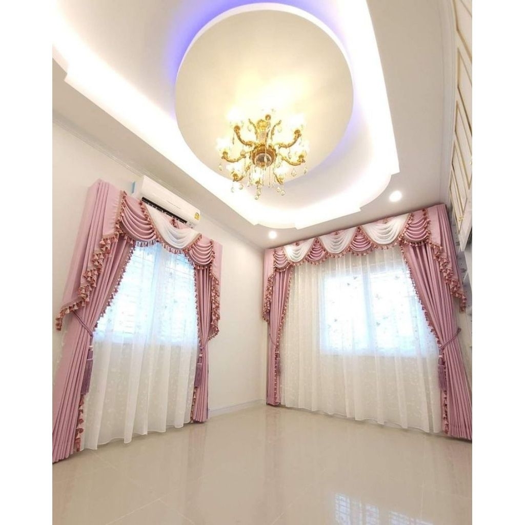 gorden rumah mewah modern poni ombak gelombang spanyol jendela ruang tamu