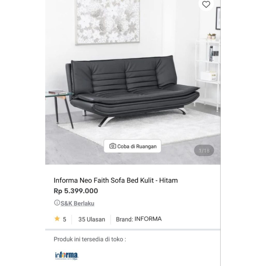 Informa sofa bed hitam neo faith