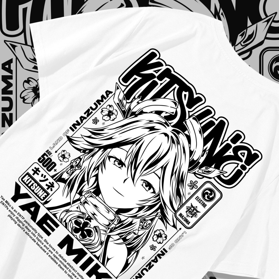 KAOS YAE MIKO GENSHIN IMPACT KITSUNE - KAOS DISTRO PRIA & WANITA KAOS ANIME & GAME GENSHIN YAE MIKO 