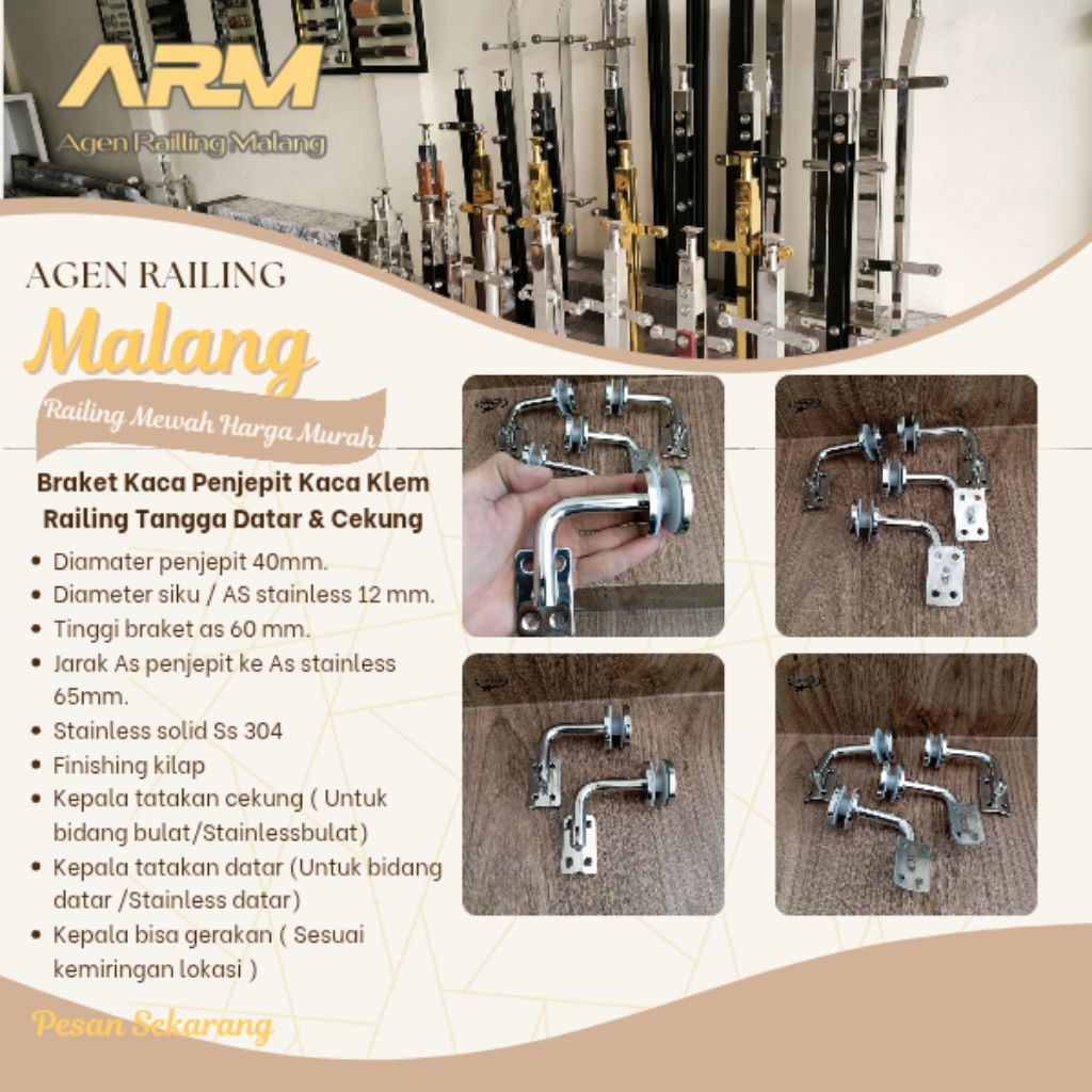 braket kaca klem penjepit kaca railing tangga/railing tangga murah minimalis/aksesoris railing tangg