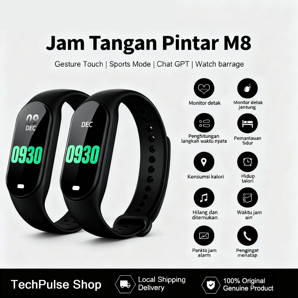 Xiaomi Jam Tangan Pintar M8 Smartwatch Original Smartband/Gelang Pintar8 Unisex//Jam TanganOlahraga