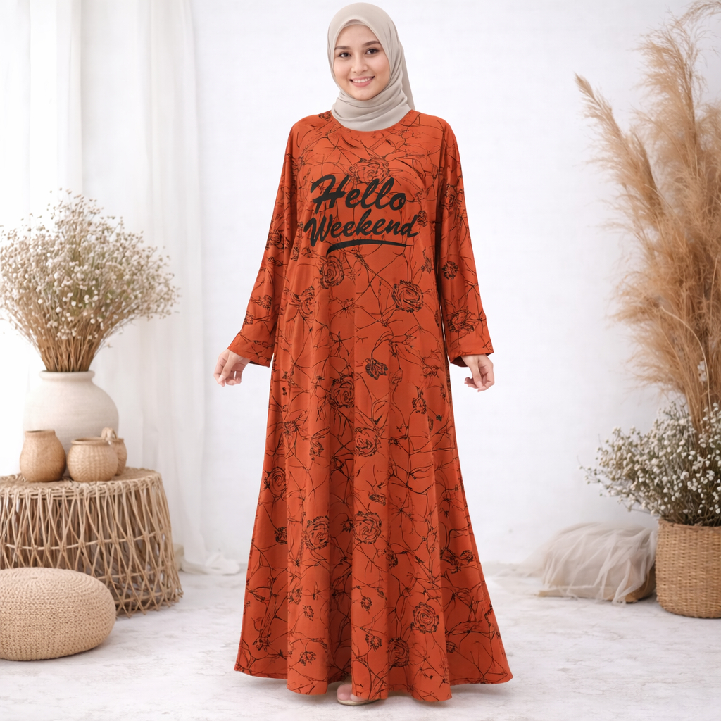 Gamis Wanita Motif Lengan Panjang Merk Ribera