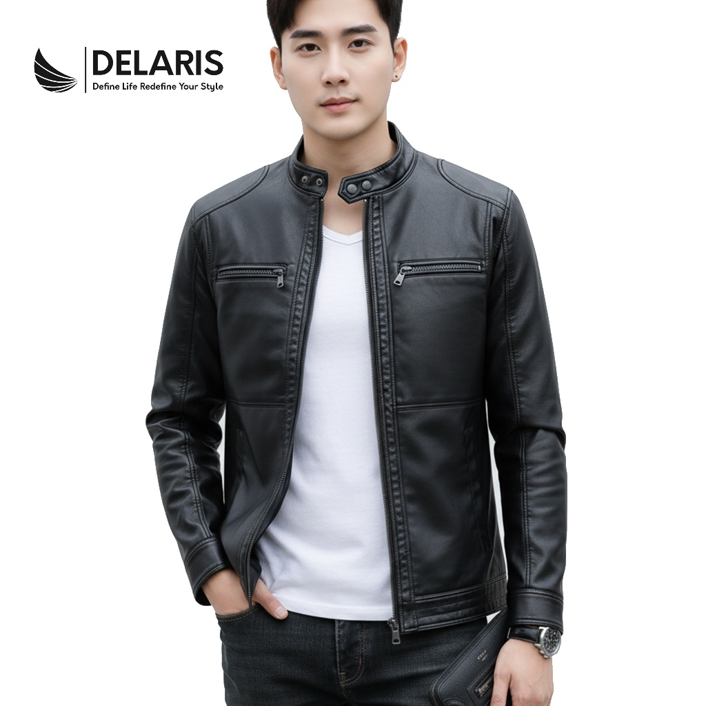 Delaris Jaket Kulit Pria Vector Hitam Cokelat