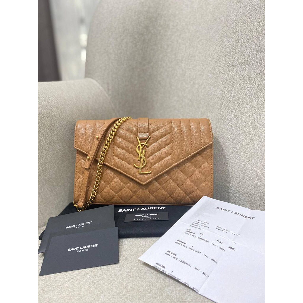 (PRELOVED) YSL WOC Envelope 22cm Caramel Tan GHW