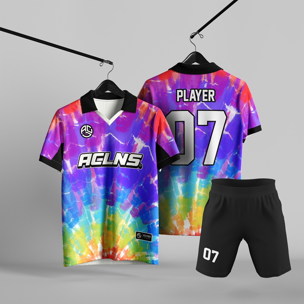 Setelan Jersey Futsal Seragam Tim Unisex Motif Tie Dye Abstrak Warna Warni