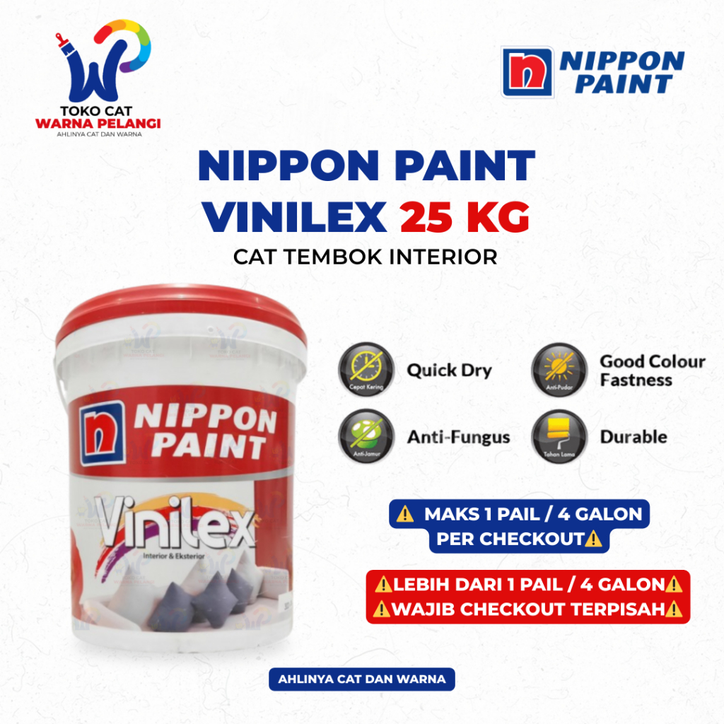 Cat Tembok Nippon Paint VINILEX 25 Kg | Cat Tinting Interior dan Eksterior Vinilex 25 Kg