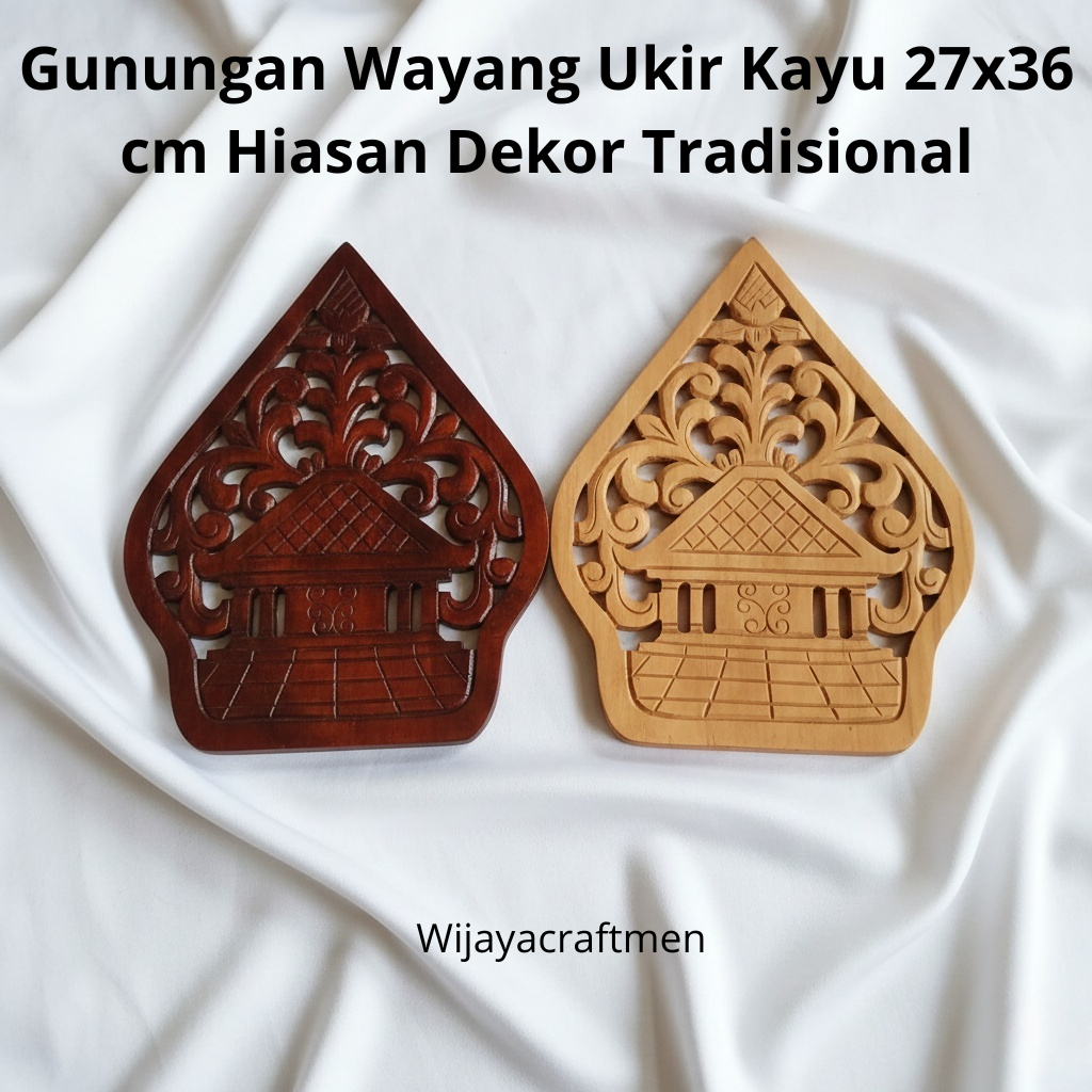 Gunungan Wayang Ukir Kayu 27x36 cm Hiasan Dekor Tradisional