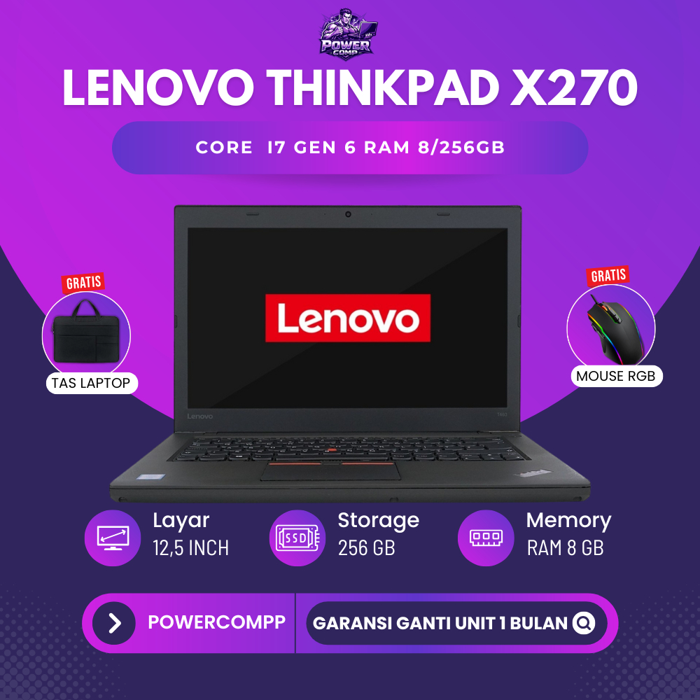 Laptop Lenovo Thinkpad X270 Core i7 Gen 6 Ram 8/256GB - Laptop Thinkpad Second Murah