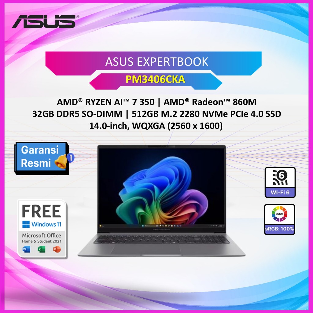 LAPTOP ASUS EXPERTBOOK PM3406CKA RYZEN AI 7 350 32GB 1TB 14.0WQXGA