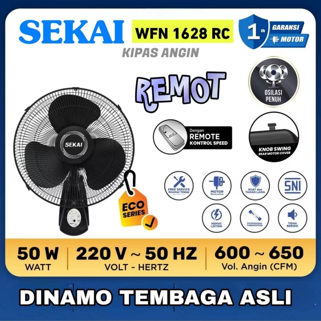 Sekai Kipas Angin Dinding WFN-1628 16Inch Wall Fan sekai WFN1628 Dan WFN 1628RC  kipas tembok WFN 16