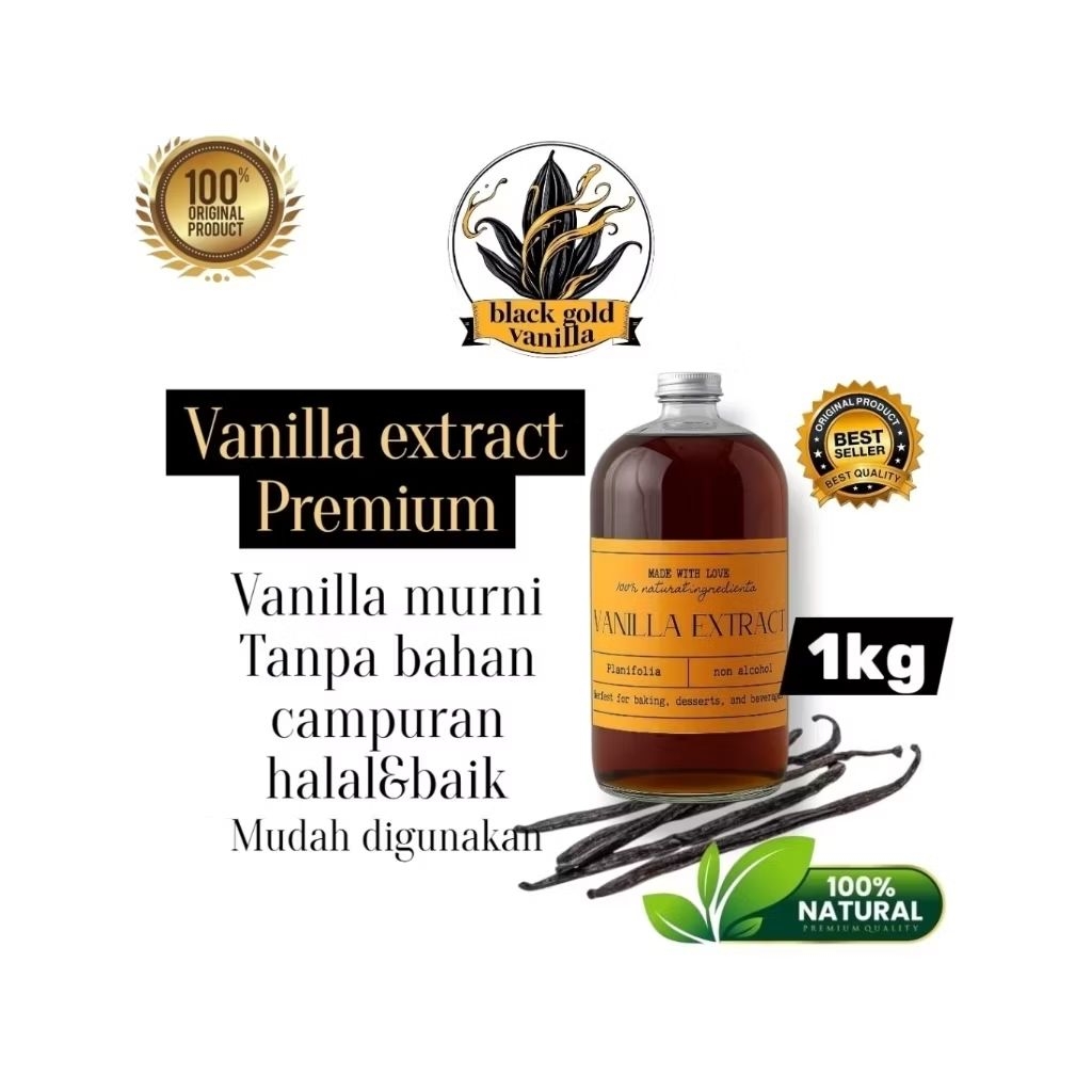 Ekstrak Vanila Murni 100%Vanila Asli, Aroma Sejati 1 kg Vanila Extract Tanpa Alkohol